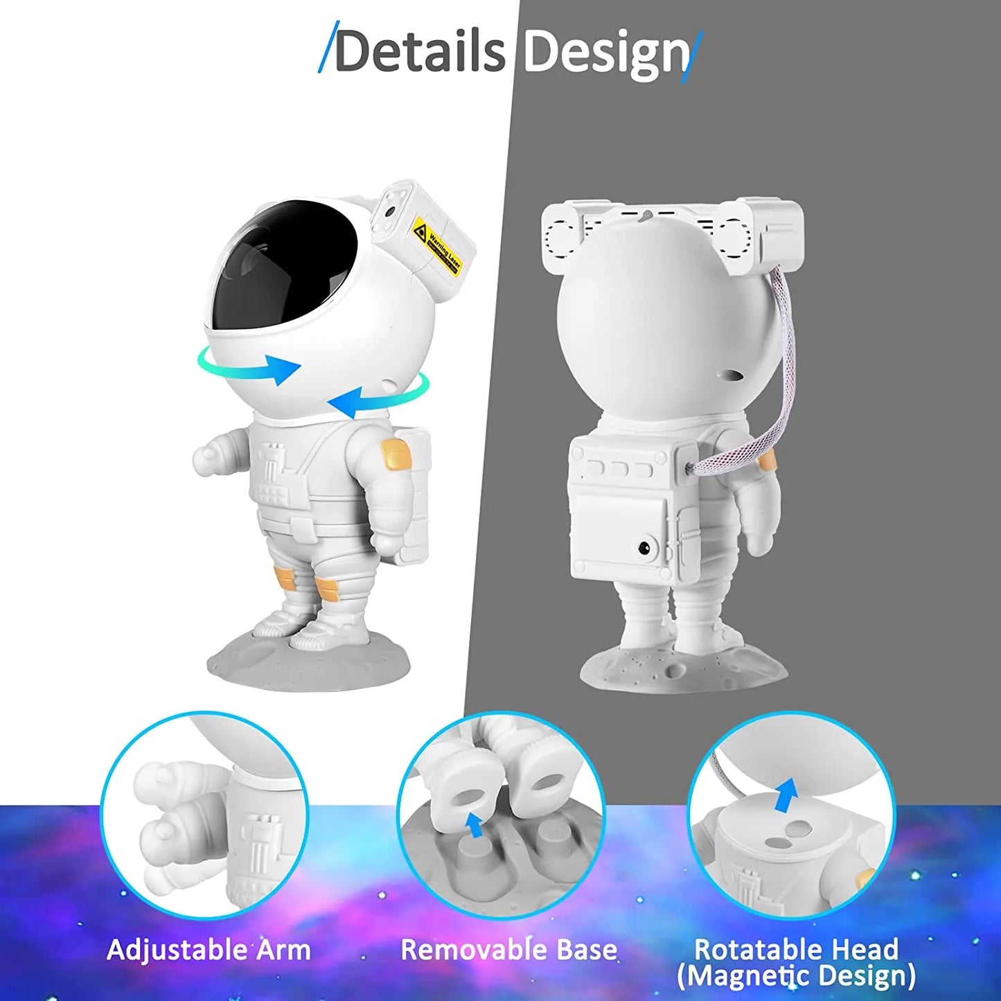Astronaut, LED-Sternenhimmel , Projektor mit Fernbedienung und Timer